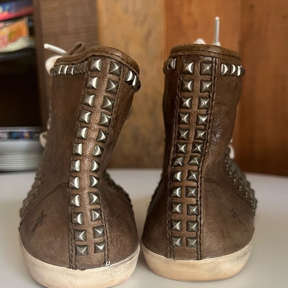 Frye Kira Biker Brown Leather High-Top Sneakers - Picture 4 of 6
